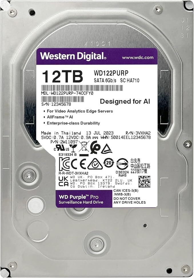 WD 12TB Purple HDD Surveillance OEM Internal Hard Drive WD121PURX